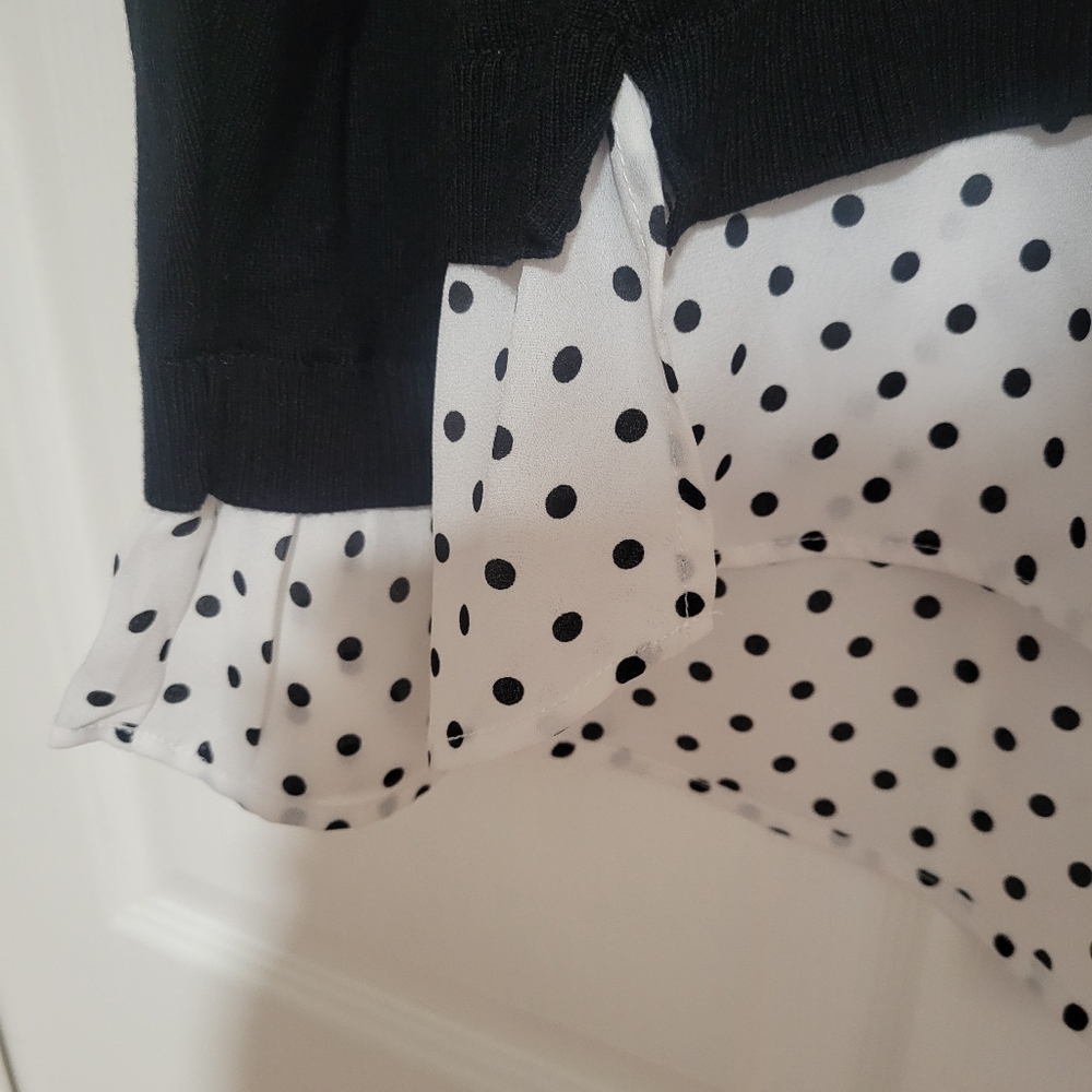 Adrianna Papell Black Sweater Top with Polka Dot Accents - Picture 7 of 8
